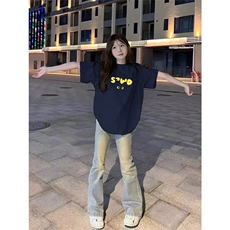 网图有货美式夏季高街藏青复古字母印花短袖宽松T恤男女A647-P25，男装T恤，星座1505