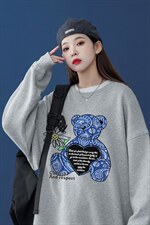 中性风2026秋季新款设计感小熊腰果花印花圆领卫衣W175P30控48，男装卫衣，A247A