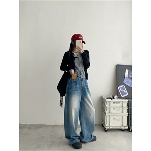 黑色牛仔裤女2025年新款春秋梨型身材裤子高腰窄版直筒阔腿裤图片