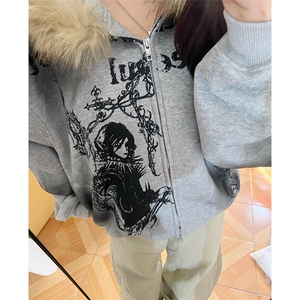 美式街头重磅毛领连帽情侣卫衣LY208-P54图片