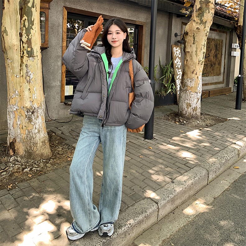灰色撞色连帽羽绒服女冬2025新款超火好看高级小众加厚面包服外套,女装羽绒服,浙宝276（原081）