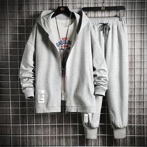 TK6045-P85 开衫连帽卫衣套装男运动套装两件套 网格挂拍图片