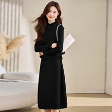 2025新款秋冬咖色高级感气质中长款过膝半高领毛衣裙两件套女打底，女装羊毛衫，艾米