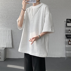 8XL-M假两件短袖卫衣连帽t恤男夏季薄款宽松大码学生半袖DT007P48，男装T恤，电商B312