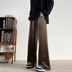 8XL-M加绒美拉德宽松金丝绒阔腿裤垂感拖地裤K993P55加绒65控78，男装休闲裤，电商D206-1