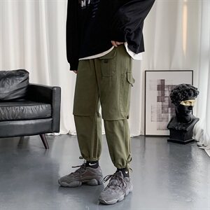 20秋季港风大码潮流宽松工装抽绳束脚裤运动休闲裤图片