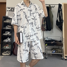 夏季新款翻领泼墨短袖衬衫外套休闲百搭运动宽松男款潮TZ103-P43，男装衬衫，电商A178