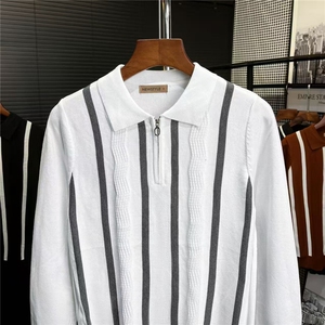 轻熟风撞色条纹翻领POLO衫男装夏季高品质冰丝针织短袖t恤男休闲,polo衫短袖搭配男图片