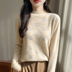 25秋冬一线成衣半高领镶钻100%纯羊毛衫毛衣女宽松羊绒衫针织打底，女装针织衫/毛衣，昭美羊绒