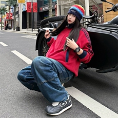 抖音得物高品质26春装美式高街重磅结构拼接织带立领卫衣外套CM42，女装短外套，电商A486