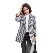 千鸟格毛呢外套女中长款欧洲站2021秋冬新款欧货加厚气质呢子大衣，女装毛呢外套，辉之琳