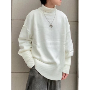 冬季重磅雪尼尔白色毛衣男纯色针织衫打底线衫文艺毛线衣 M06图片