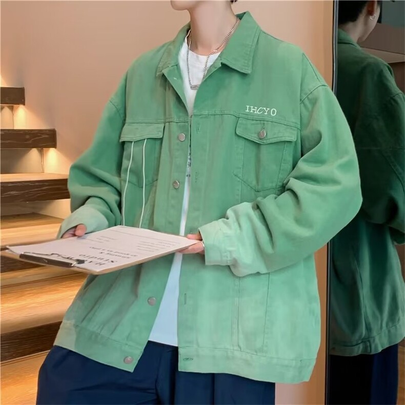 高街hiphop字母刺绣工装夹克秋季新款绿色渐变牛仔外套W6087-P67,男装夹克,星座512-2
