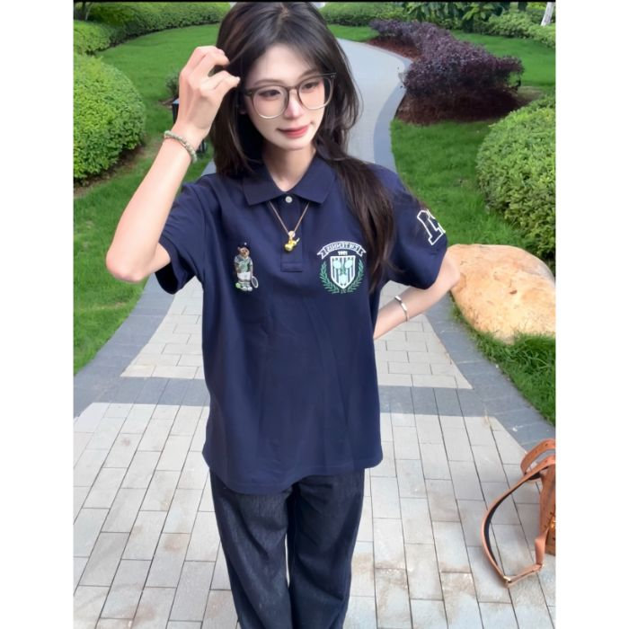 H1028-P35刺绣珠地棉POLO领休闲短袖t恤男女同款图片