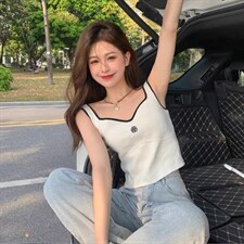 【现货】小香风冰丝背心黑白两色，女装背心吊带，CHERRY·印