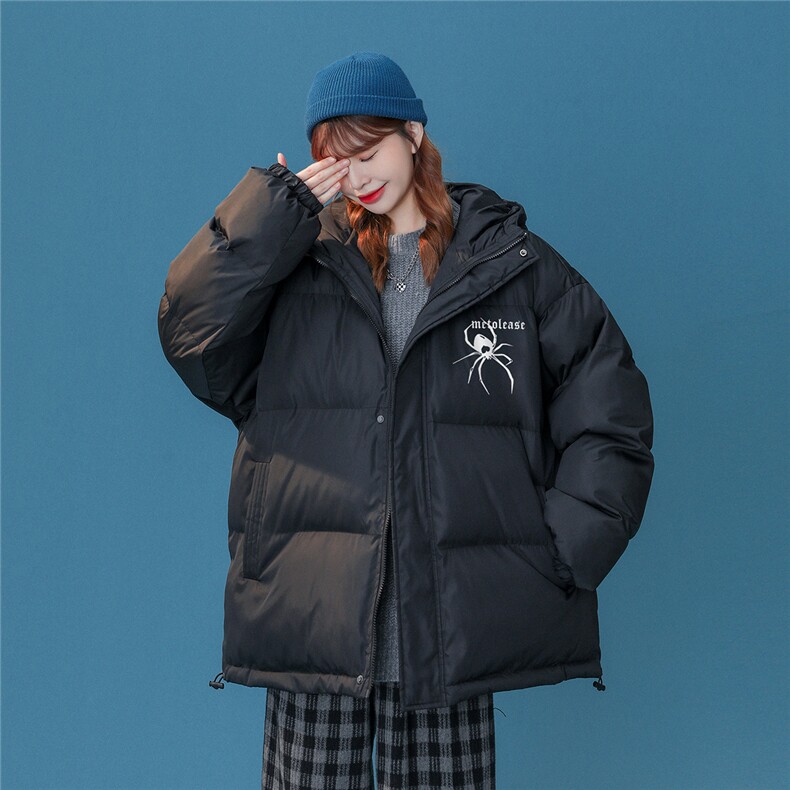 中性风蜘蛛印花宽松百搭休闲连帽羽绒服A247-YR1309特批175控268，男装羽绒服，电商A268