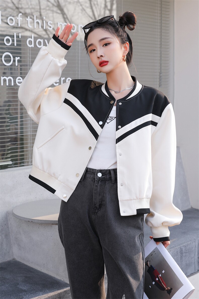 撞色拼接短款外套春装女2025年新款韩版冷淡系高级感休闲夹克上衣,女装短外套,天丽