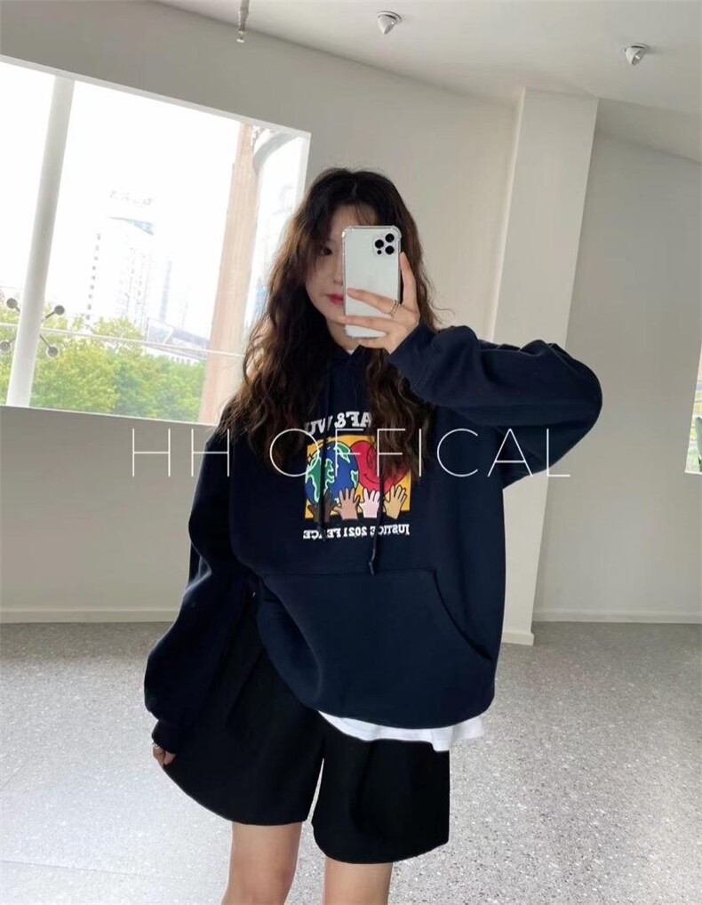 加绒??爱心地球/连帽卫衣，女装卫衣/绒衫，hh