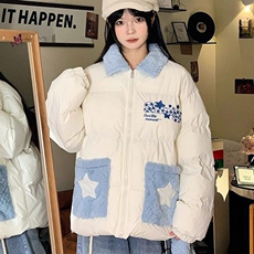 韩系学院风polo领毛茸围巾棉衣外套女学生冬季新款氛围感百搭棉服，男装棉衣，星座218-8