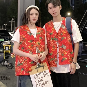 RM1情侣大花马甲双层 团队服喜庆婚礼服M-5XL大码图片