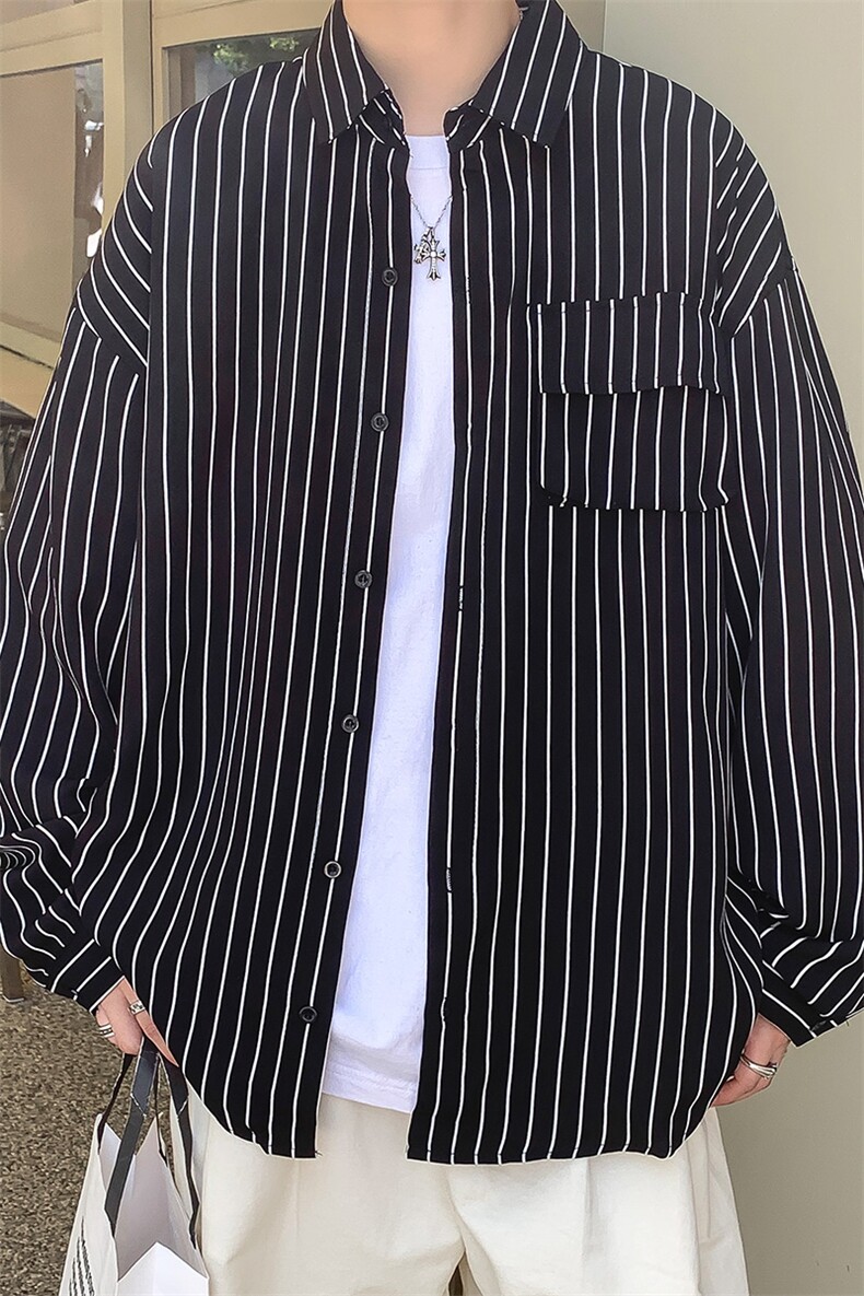 C3082/P40秋装新款条纹长袖衬衣男立体口袋工装大码衬衫男上衣,男装衬衫,电商A141