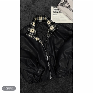 秋冬复古格子拼接加棉机车皮衣夹克棉外套男潮 JK2377-P145 网图图片