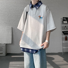 现货DX10119-特批30控68夏季新款大码假两件腊肠狗短袖T恤，男装T恤，电商A059