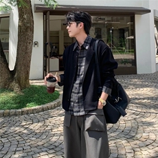 JK728-尺码S-2XL-特P68-现货5万件-假两件拼接新贵衬衫针织衫外套，男装衬衫，星座1811B