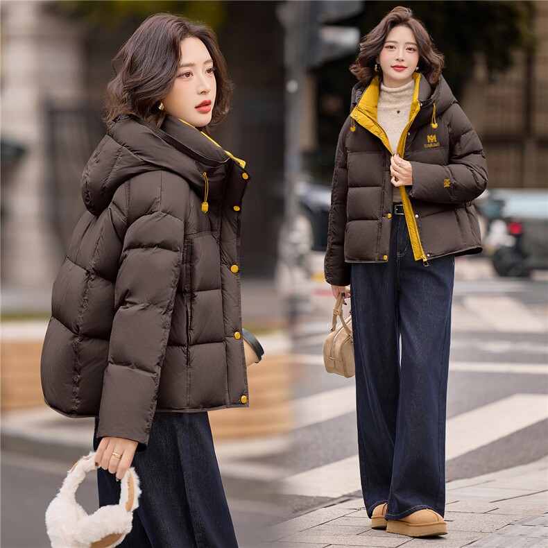 冬季新款M绣花时尚撞色休闲简约羽绒服女,女装羽绒服,微微衣阁