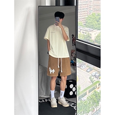 港风纯棉320G重磅水洗做旧发泡印花短裤A014-DY2331-P45控58，男装牛仔裤，电商A014