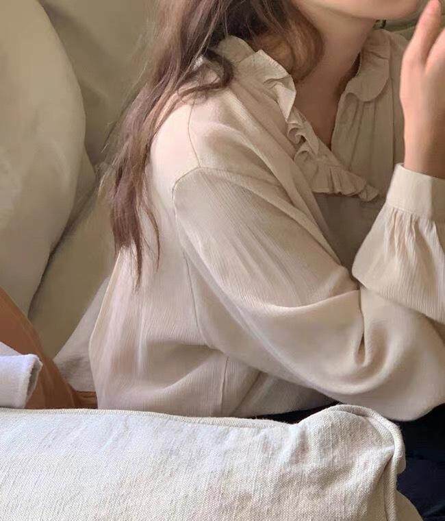 2021春季韩系荷叶边雪纺上衣，女装，LMNC