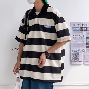夏季翻领条纹POLO衫男潮牌ins百搭情侣t恤韩版半袖上衣 T1031-P28图片