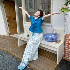 法式蝴蝶结系带短袖衬衫高腰半身裙夏季新款减龄时尚设计感两件套，女装套装/套裙，浙宝220