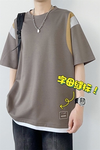 冰氧仿棉短袖港风白墙夏季休闲百搭撞色印花男上衣TC3157-P25控48图片