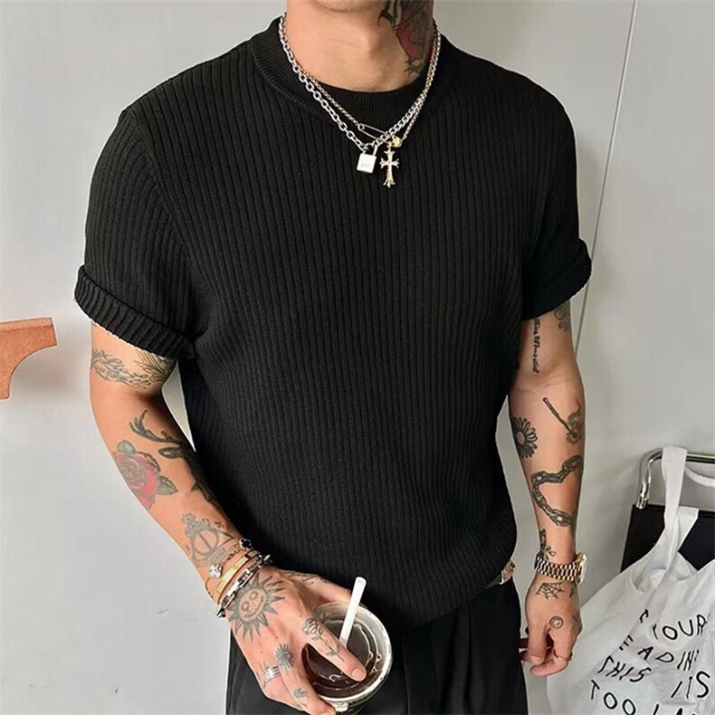 夏季针织衫薄款短袖男体恤毛衣商务休息H9615-TP45,男装T恤,星座1012-1