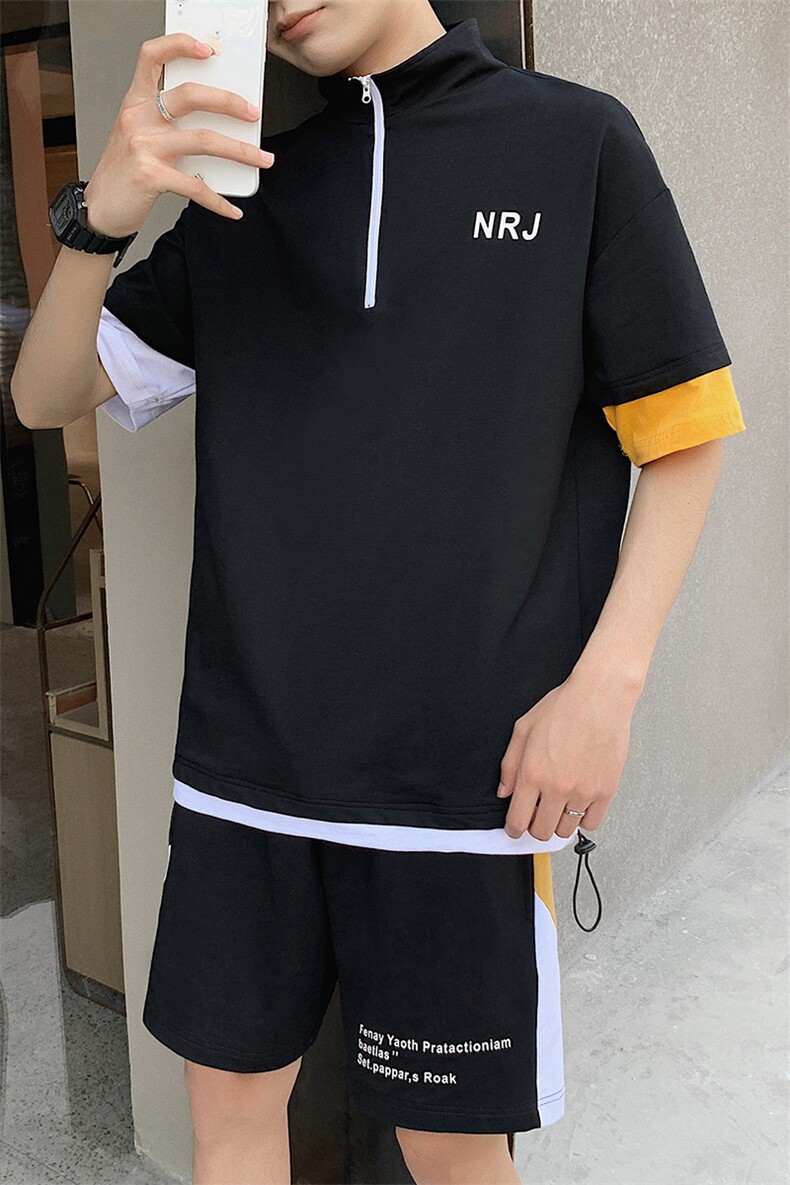 男士套装2021新款夏季青少年潮牌帅气短袖t恤两件套DS783TP65,男装T恤,电商A102