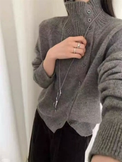 2026年秋季通勤时尚百搭通勤简约立领开衫，女装羊毛衫，百纯羊绒