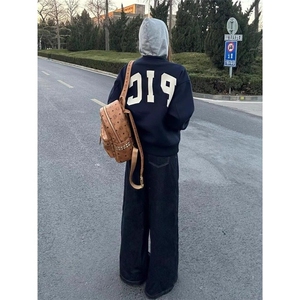美式复古棒球服外套女早春字母刺绣重磅情侣夹克宽松休闲上衣开衫图片