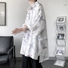 夏季潮流小飞机满印ins衬衫男新款冰丝情侣装A071-C35-P38，男装衬衫，电商A071