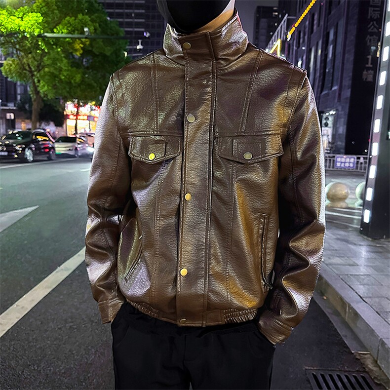 男士复古立领服皮衣男潮流机车外套皮夹克P8806-P128,男装夹克,电商A368