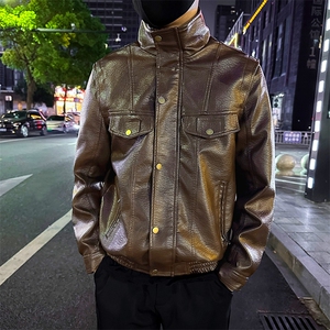 男士复古立领服皮衣男潮流机车外套皮夹克  P8806-P128图片