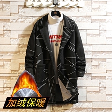 胖子潮牌风衣宽松版加绒加大码冬季胖子外套男肥佬大衣F5081P80，男装风衣，星座1306