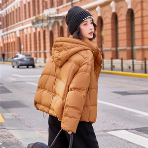 现货新款冬装白鸭绒羽绒服女短款宽松连帽加厚外套图片
