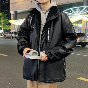 特批P100无差价港风PU皮立领棉服男痞帅百搭加棉机车皮衣外套M91图片