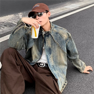 解构水洗渐变黄泥染色重磅复古潮牌牛仔夹克外套男女款宽松潮3506图片