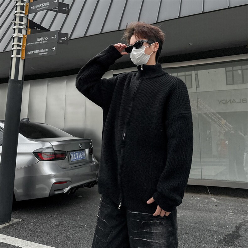 鹿毛绒毛衣韩版拉链立领针织开衫情侣秋冬宽松休闲男外套MY35-P48,男装针织衫/毛衣,星座308B-1