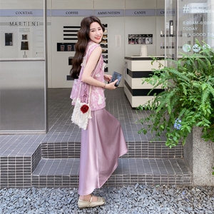 紫色新中式国风套装女2025夏新款超好看蝴蝶印花上衣吊带裙两件套图片