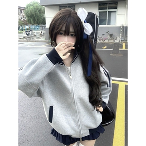 抖音得物高品质26春装美式高街重磅结构拼接织带立领卫衣外套CM42图片