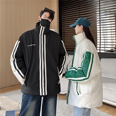 23冬季新款PU皮拼接棉服男款外套潮牌美式情侣运动棉衣D334P128，男装棉衣，电商A335-1（原A458）