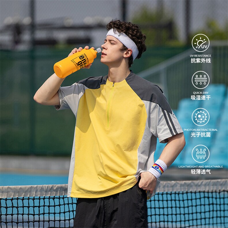 城市运动吸湿速干T恤弹力防晒运动健身球服圆领拉链撞色短袖Y530，女装T恤，星座112C